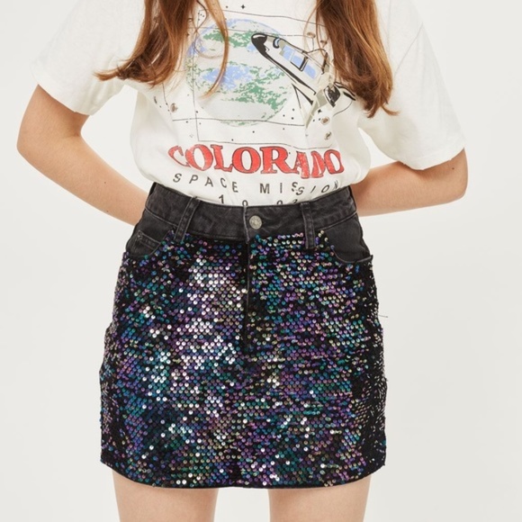 silver sequin denim skirt